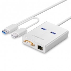 Bộ chuyển USB 3.0 to VGA / LAN 1000Mbps / Hub USB 3.0 2 Cổng Ugreen 40242 Cao Cấp